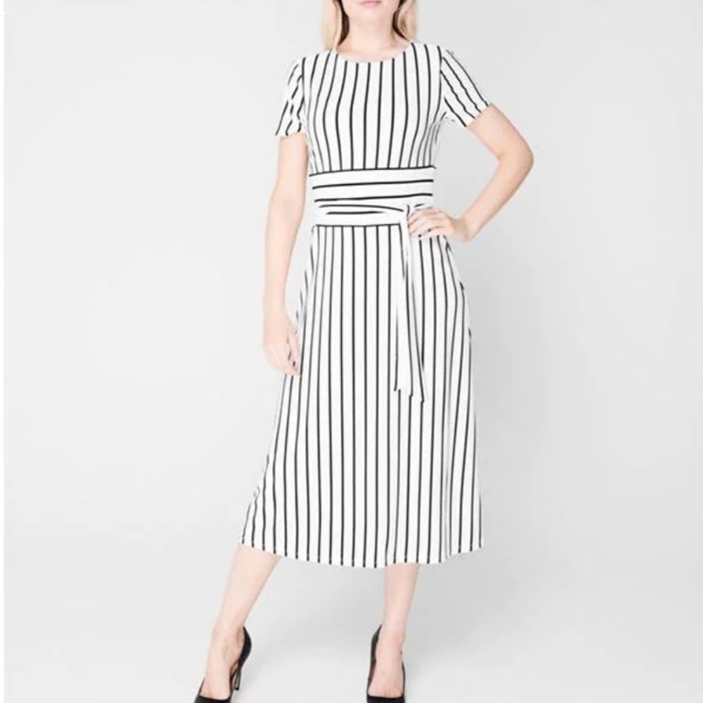 Lauren Ralph Lauren MIDI Length Striped Kristie Dress Short Sleeve Size 10 NWT